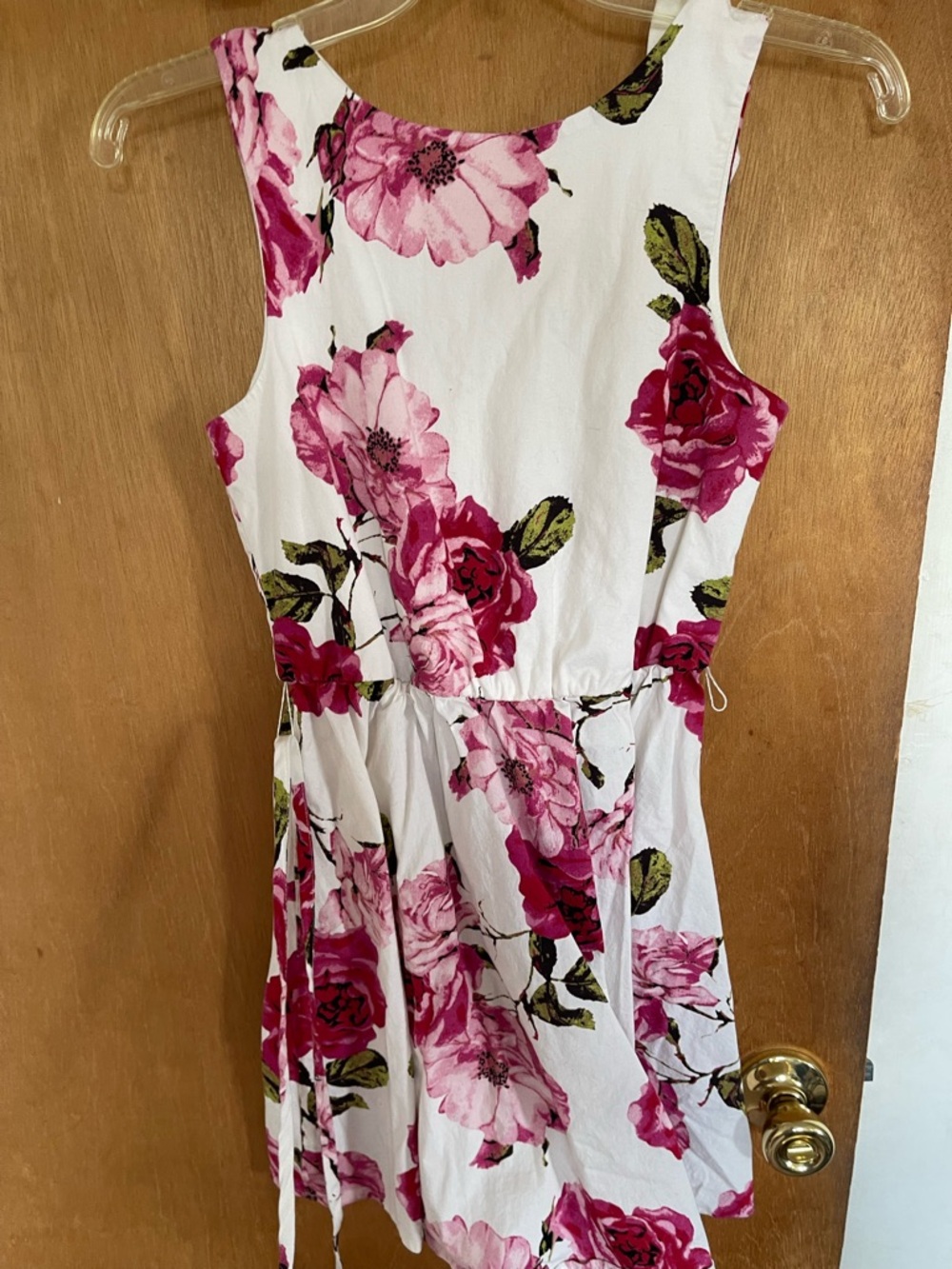 White Floral Sleeveless Summer Dress with Pink Roses